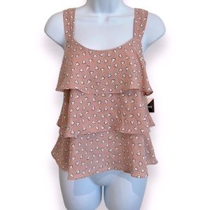 3/$15 NWT DAISY MAY Heart Print Spaghetti Strap Ruffled Blouse